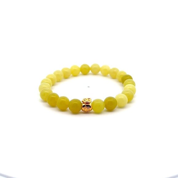 18K Gold Money Bag Lucky Charm Bracelet Gemstones Lemon Jade 8mm Size 6.5 inches - Picture 1 of 5